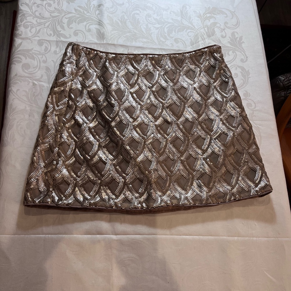 Forever 21 Collection Short Sequin Invisible Zip miniskirt in Champagne. Size M